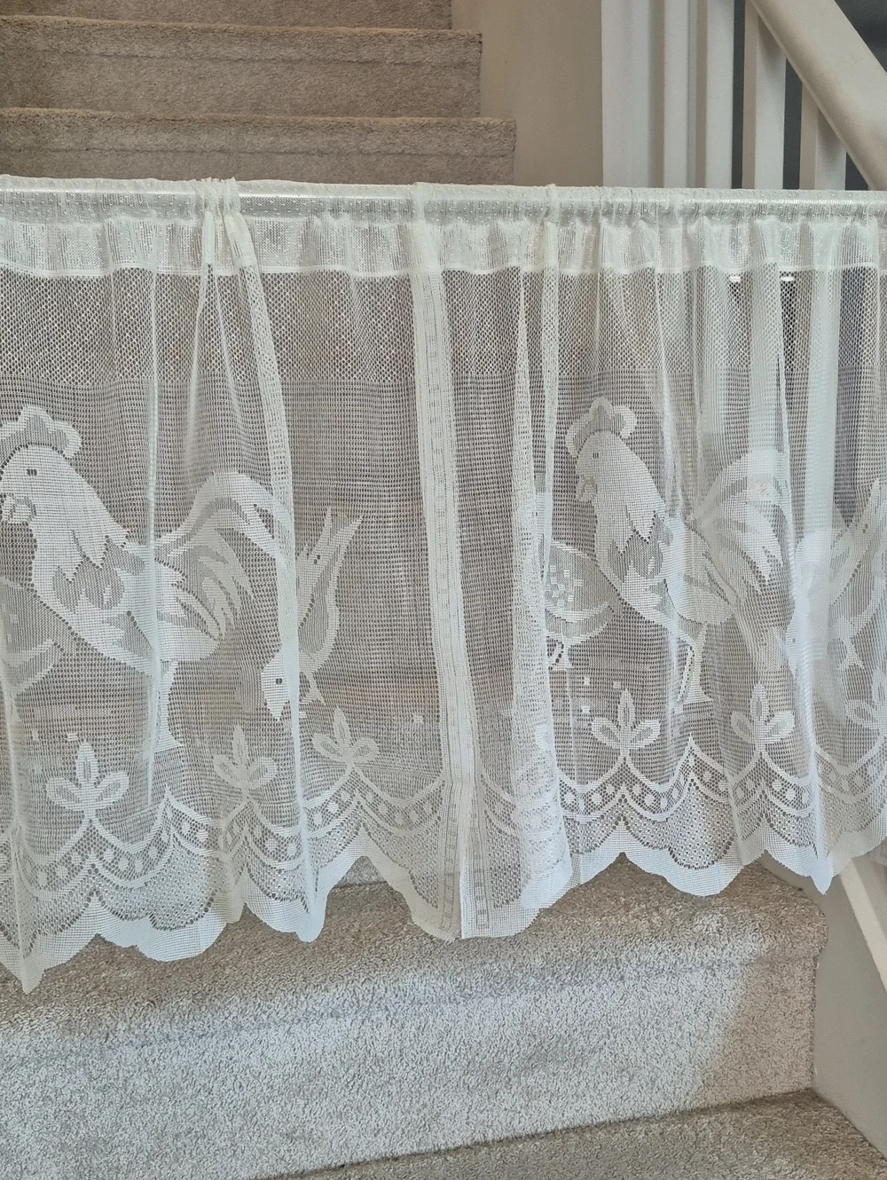 White Rooster Hen Lace Curtain Panels Pair